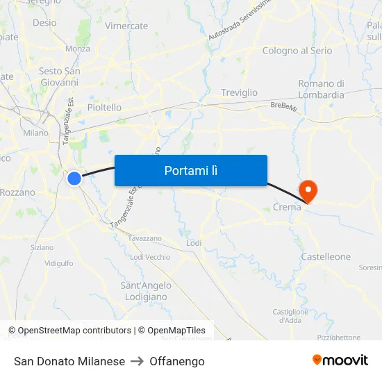 San Donato Milanese to Offanengo map