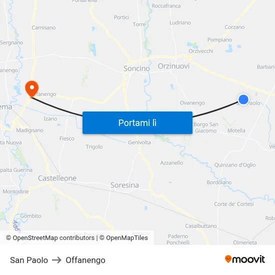San Paolo to Offanengo map