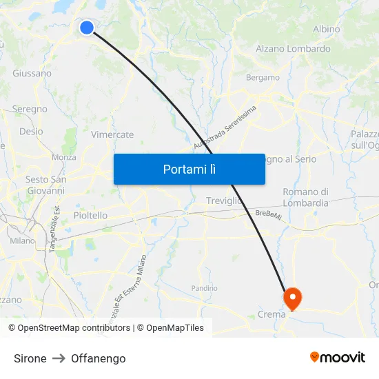 Sirone to Offanengo map