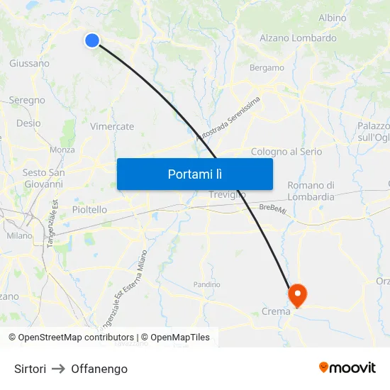 Sirtori to Offanengo map