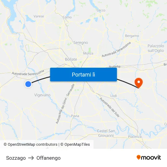 Sozzago to Offanengo map