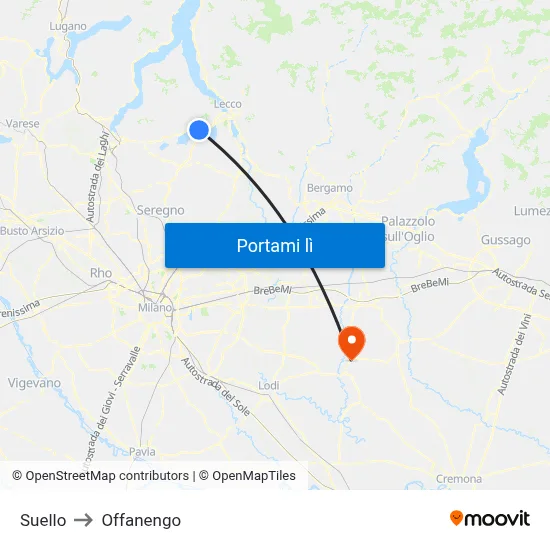 Suello to Offanengo map
