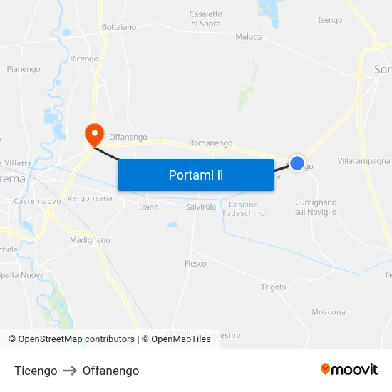 Ticengo to Offanengo map