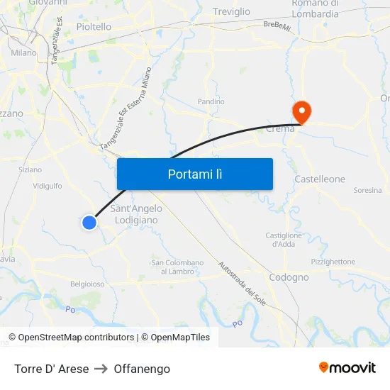 Torre D' Arese to Offanengo map