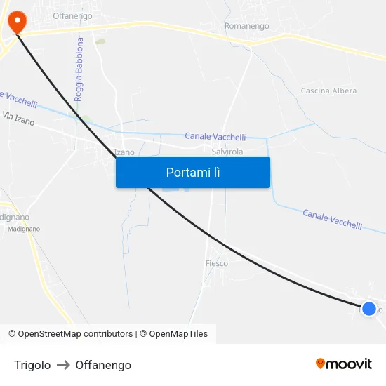 Trigolo to Offanengo map