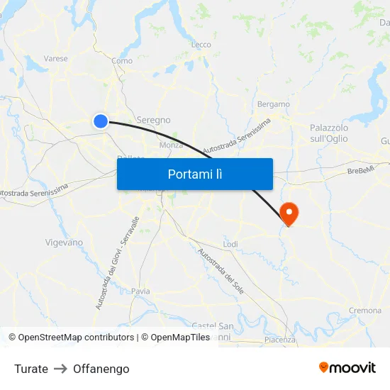 Turate to Offanengo map