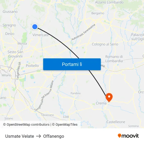 Usmate Velate to Offanengo map