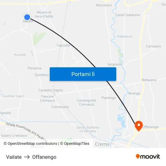 Vailate to Offanengo map