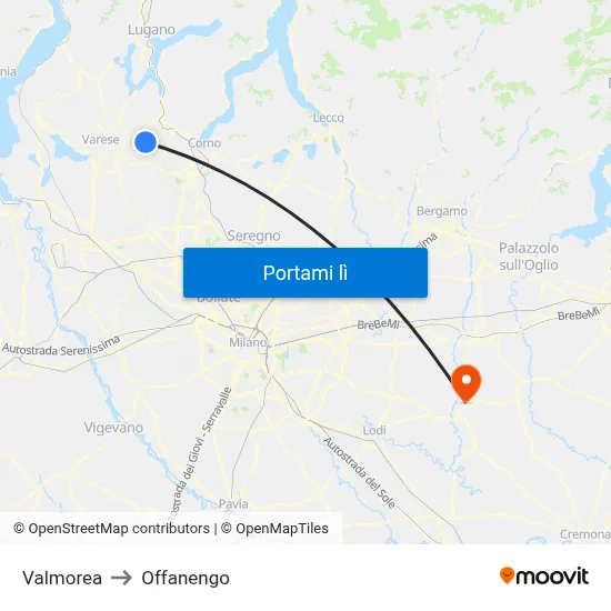 Valmorea to Offanengo map