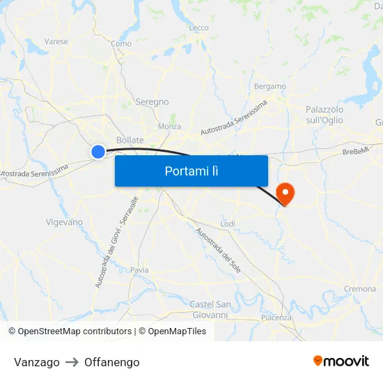 Vanzago to Offanengo map