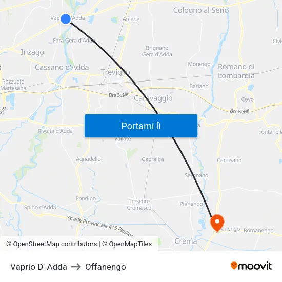 Vaprio D' Adda to Offanengo map
