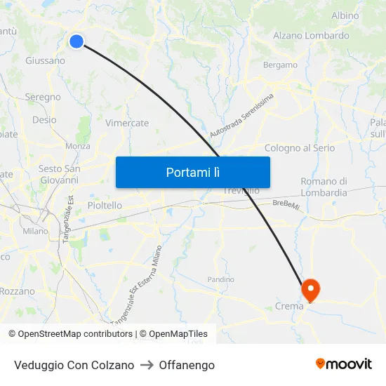 Veduggio Con Colzano to Offanengo map