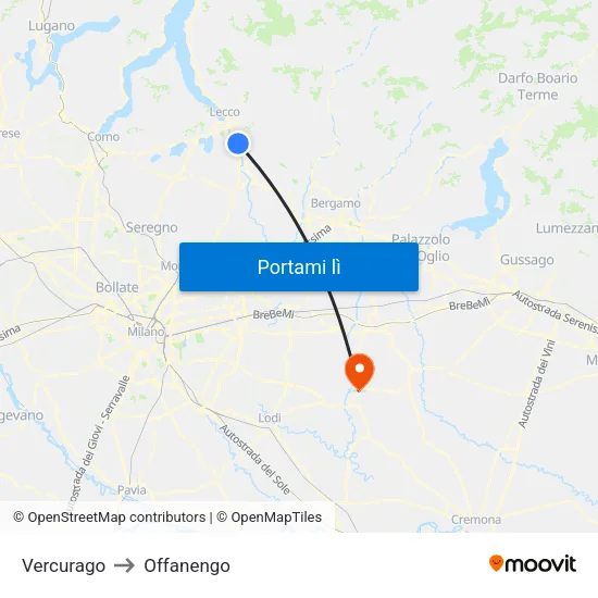 Vercurago to Offanengo map