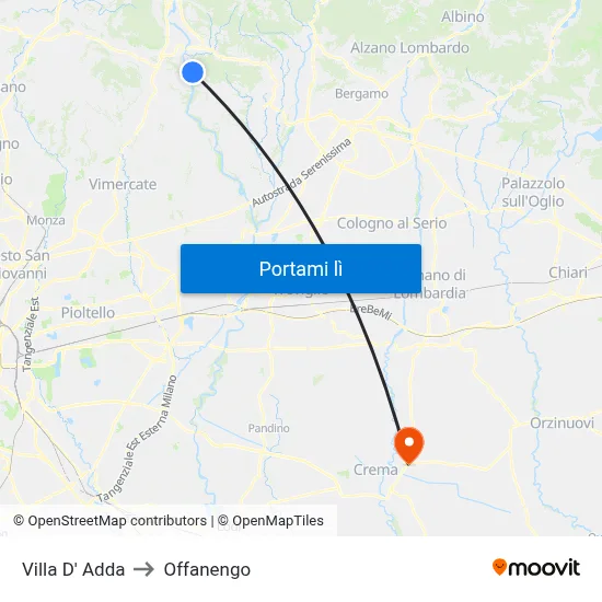 Villa D' Adda to Offanengo map