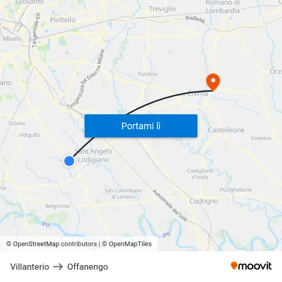 Villanterio to Offanengo map