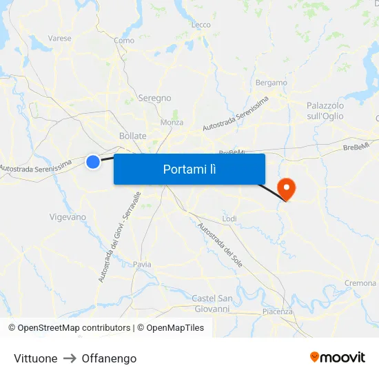 Vittuone to Offanengo map