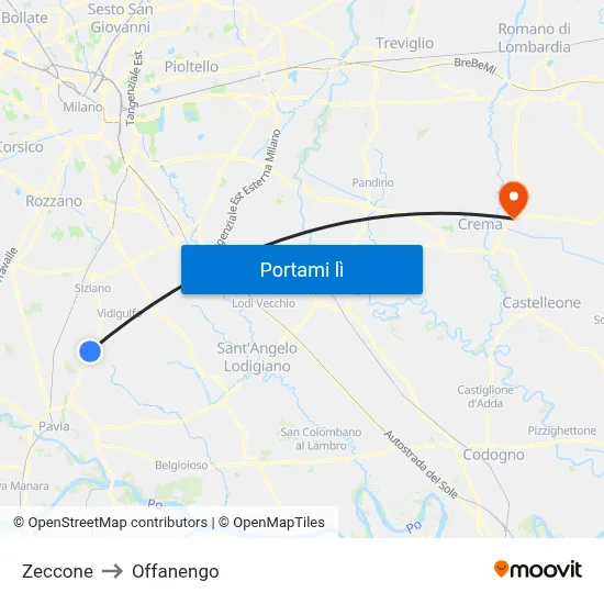 Zeccone to Offanengo map