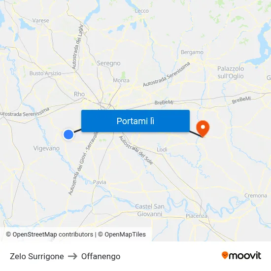 Zelo Surrigone to Offanengo map