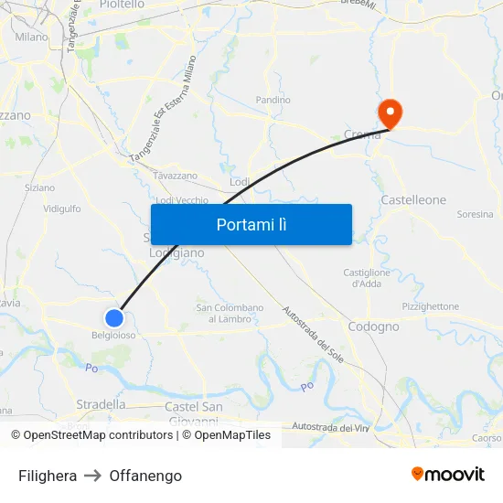 Filighera to Offanengo map