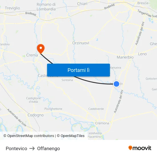 Pontevico to Offanengo map