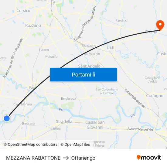 MEZZANA RABATTONE to Offanengo map