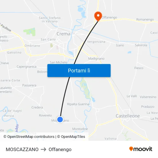 MOSCAZZANO to Offanengo map