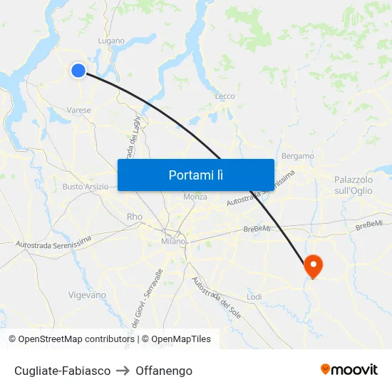 Cugliate-Fabiasco to Offanengo map