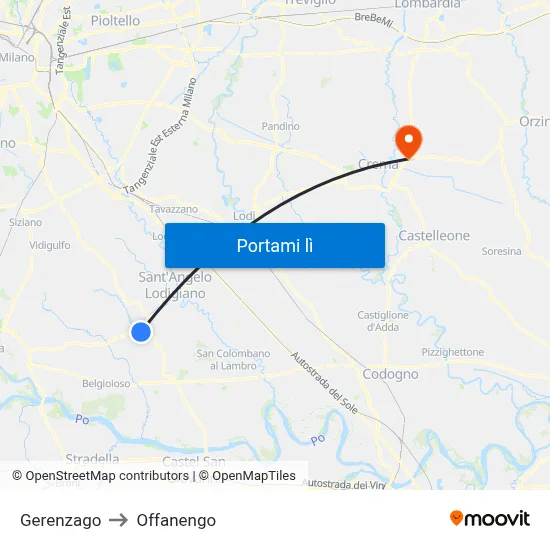 Gerenzago to Offanengo map