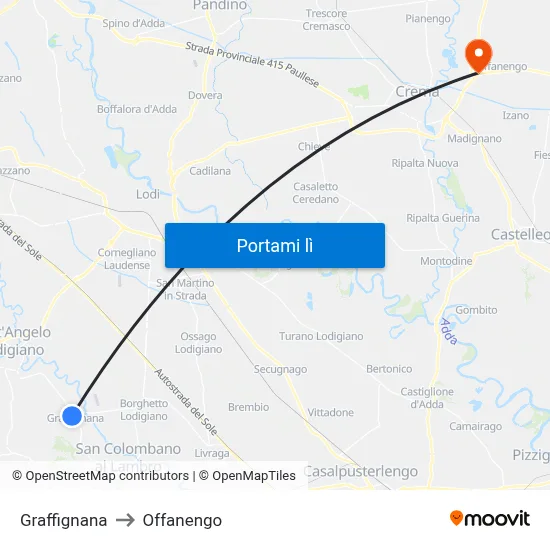 Graffignana to Offanengo map