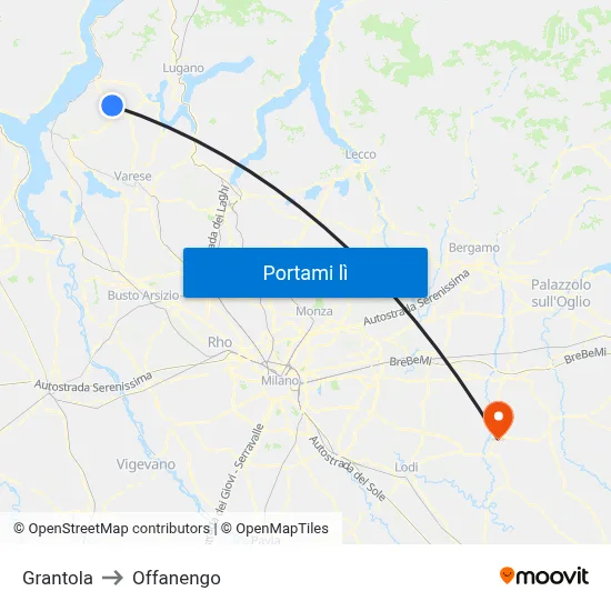 Grantola to Offanengo map