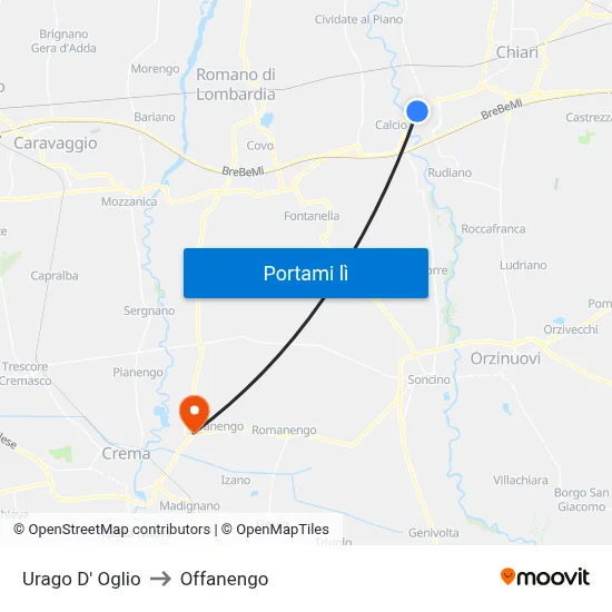 Urago D' Oglio to Offanengo map