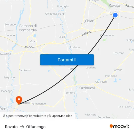 Rovato to Offanengo map