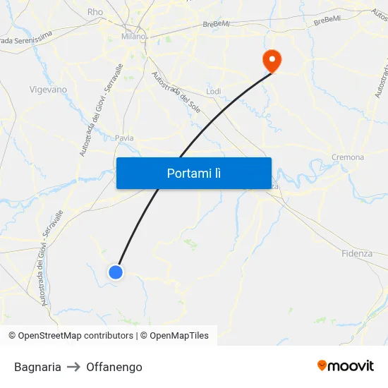 Bagnaria to Offanengo map