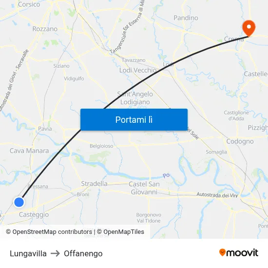 Lungavilla to Offanengo map
