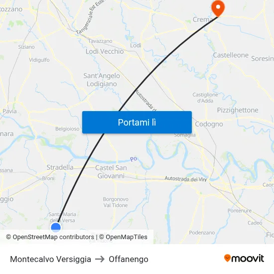 Montecalvo Versiggia to Offanengo map