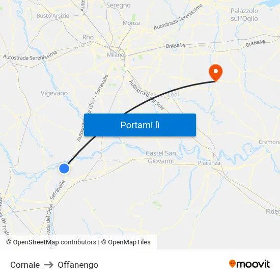 Cornale to Offanengo map