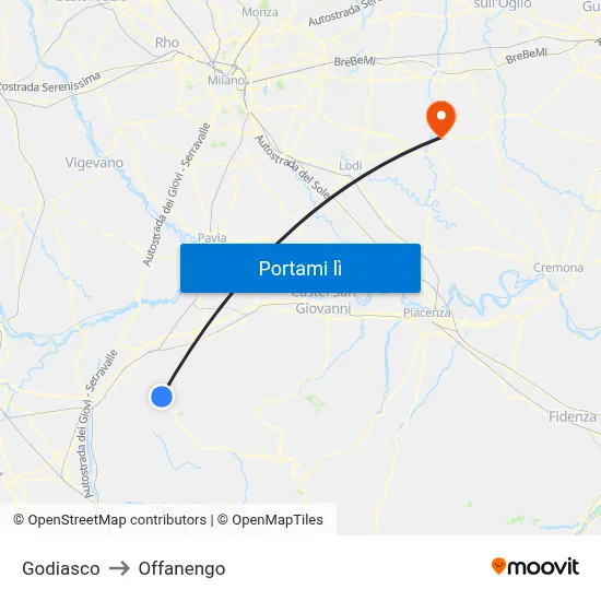 Godiasco to Offanengo map