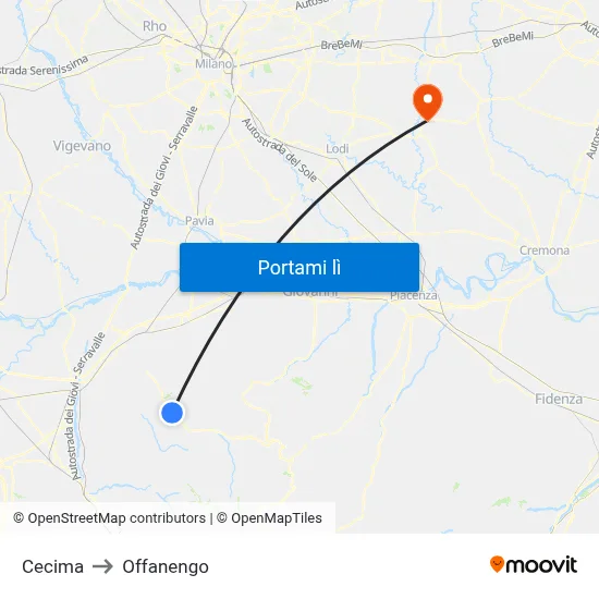 Cecima to Offanengo map
