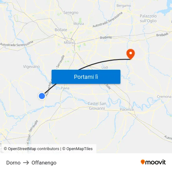 Dorno to Offanengo map