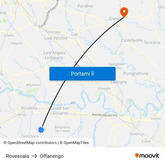 Rovescala to Offanengo map