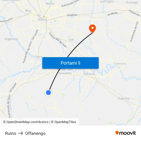 Ruino to Offanengo map