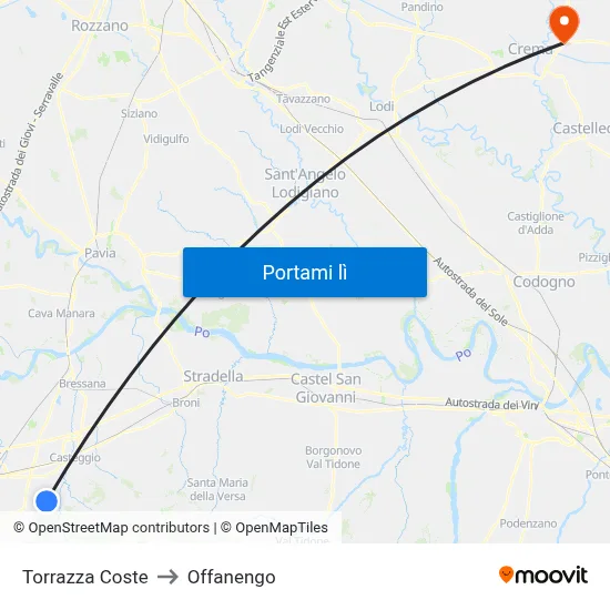 Torrazza Coste to Offanengo map