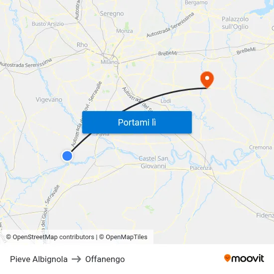 Pieve Albignola to Offanengo map