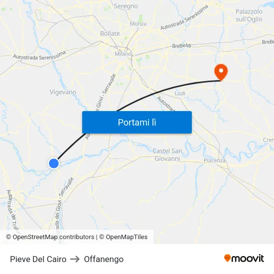 Pieve Del Cairo to Offanengo map