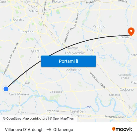 Villanova D' Ardenghi to Offanengo map