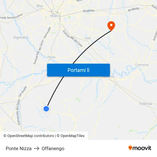 Ponte Nizza to Offanengo map