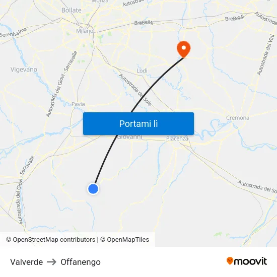 Valverde to Offanengo map