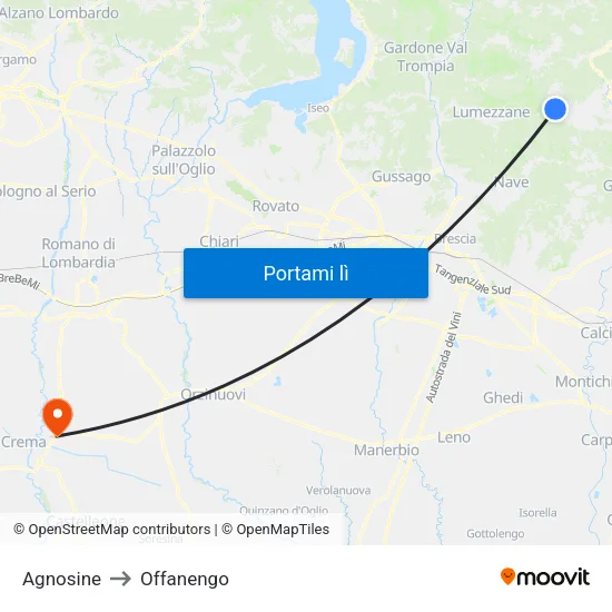 Agnosine to Offanengo map