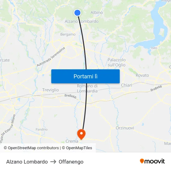 Alzano Lombardo to Offanengo map