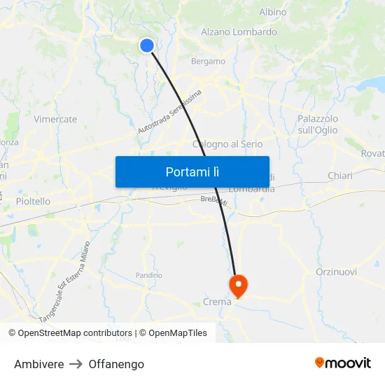 Ambivere to Offanengo map